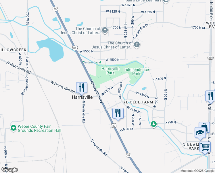 map of restaurants, bars, coffee shops, grocery stores, and more near East 1275 North in Ogden