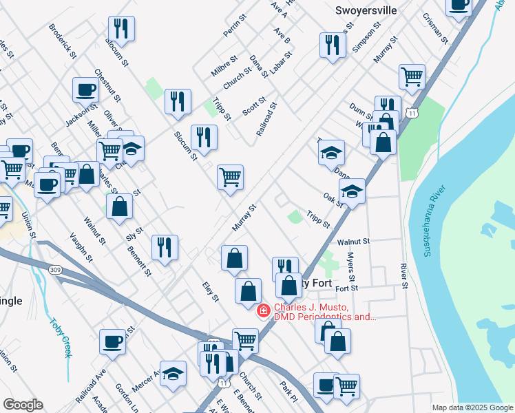 map of restaurants, bars, coffee shops, grocery stores, and more near 1062 Murray Street in Kingston
