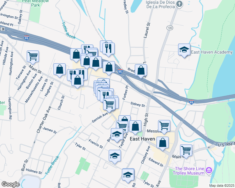 map of restaurants, bars, coffee shops, grocery stores, and more near 42 Guilford Court in East Haven