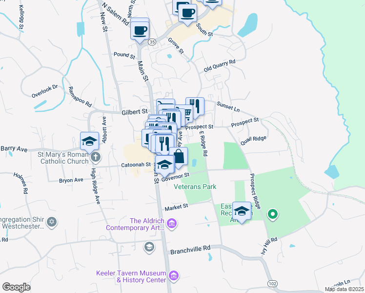 map of restaurants, bars, coffee shops, grocery stores, and more near 32 Prospect Street in Ridgefield