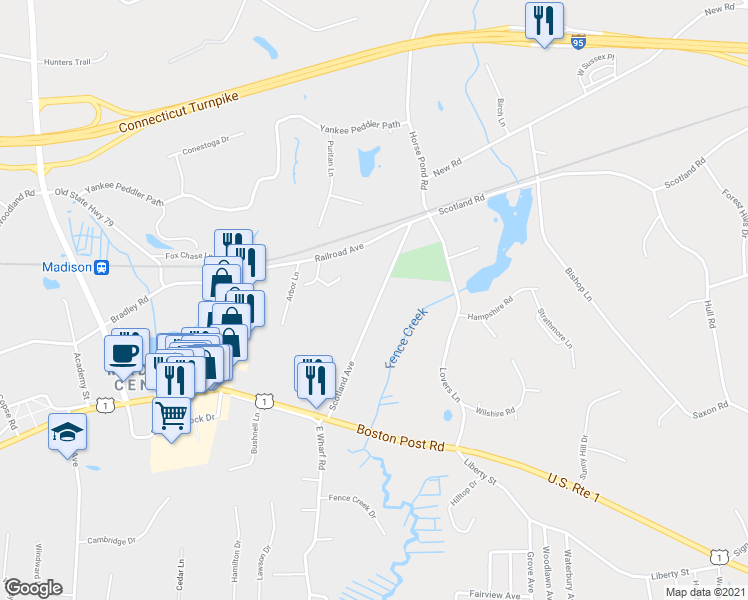 map of restaurants, bars, coffee shops, grocery stores, and more near 61 Scotland Avenue in Madison