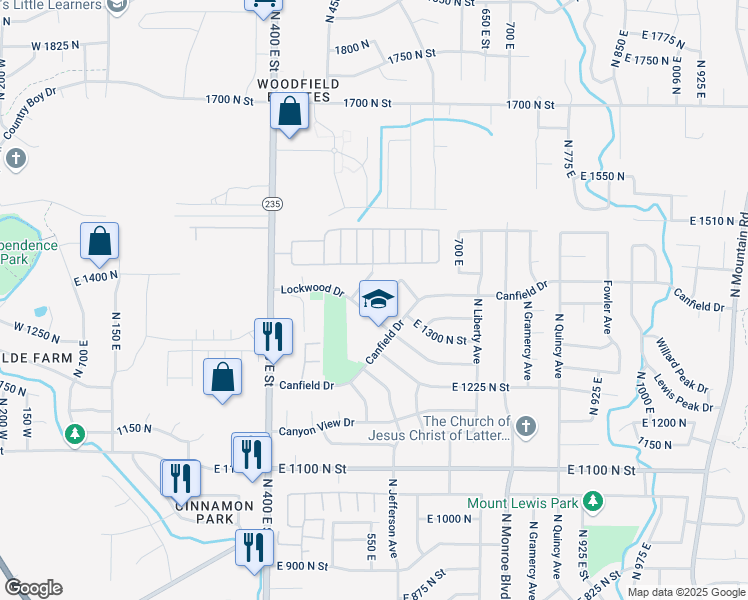 map of restaurants, bars, coffee shops, grocery stores, and more near 1363 East Jefferson Avenue in Ogden