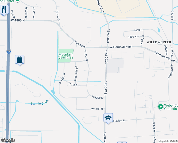 map of restaurants, bars, coffee shops, grocery stores, and more near 2258 West 1400 North in Farr West