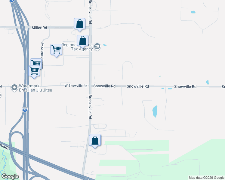 map of restaurants, bars, coffee shops, grocery stores, and more near 7812 Snowville Road in Brecksville