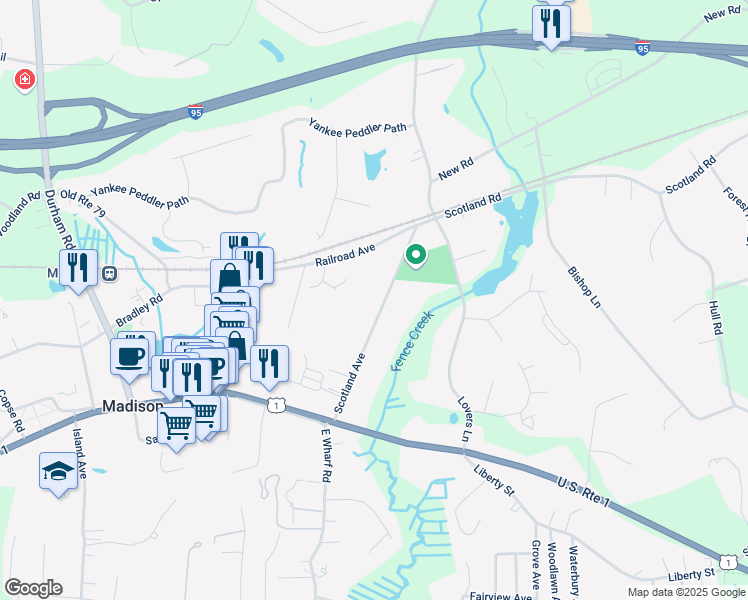 map of restaurants, bars, coffee shops, grocery stores, and more near 61 Scotland Avenue in Madison