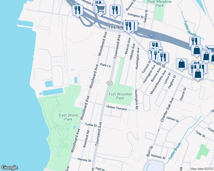 map of restaurants, bars, coffee shops, grocery stores, and more near 968 Townsend Avenue in New Haven