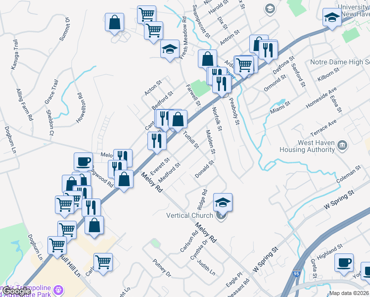 map of restaurants, bars, coffee shops, grocery stores, and more near 1012 Boston Post Road in West Haven
