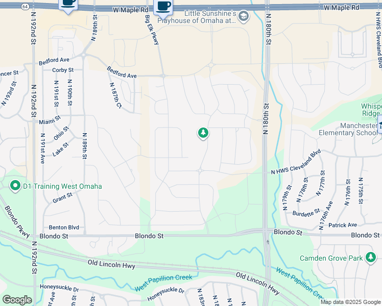 map of restaurants, bars, coffee shops, grocery stores, and more near 18354 Lake Circle in Omaha