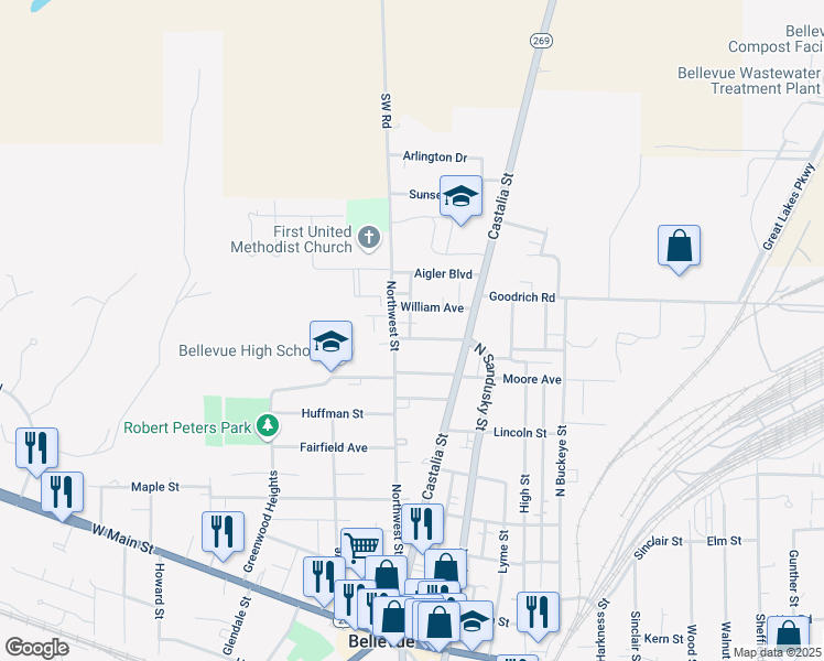 map of restaurants, bars, coffee shops, grocery stores, and more near 123 William Avenue in Bellevue
