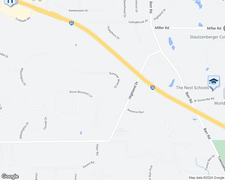 map of restaurants, bars, coffee shops, grocery stores, and more near 6536 Summer Wind Drive in Brecksville