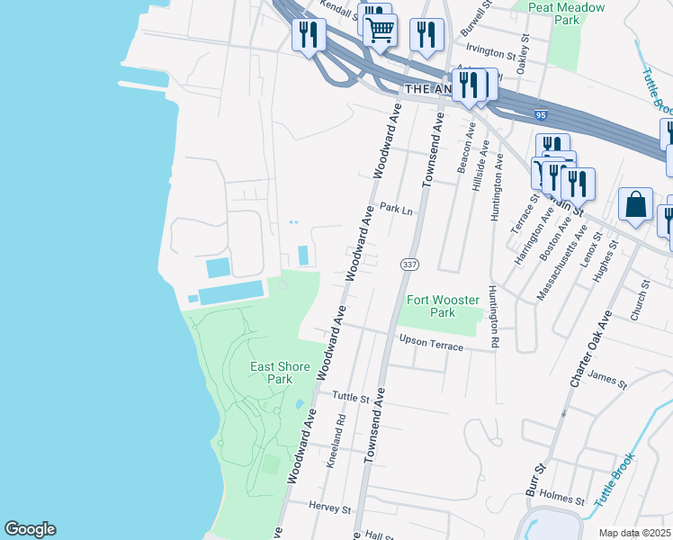 map of restaurants, bars, coffee shops, grocery stores, and more near 522 Woodward Avenue in New Haven