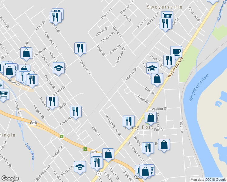 map of restaurants, bars, coffee shops, grocery stores, and more near 1062 Murray Street in Kingston