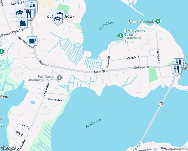 map of restaurants, bars, coffee shops, grocery stores, and more near 505 Main Street in Old Saybrook