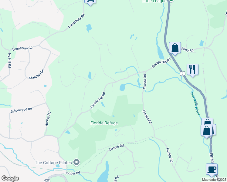 map of restaurants, bars, coffee shops, grocery stores, and more near 276 Florida Hill Road in Ridgefield