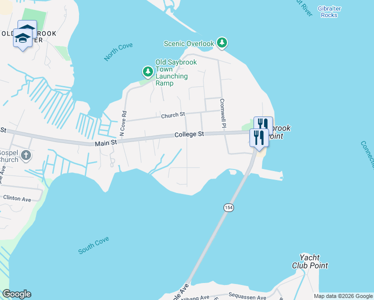 map of restaurants, bars, coffee shops, grocery stores, and more near 18 Willard Avenue in Old Saybrook