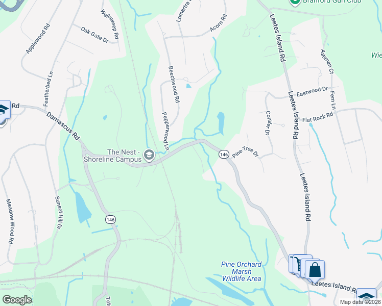 map of restaurants, bars, coffee shops, grocery stores, and more near 101 Stony Creek Road in Branford