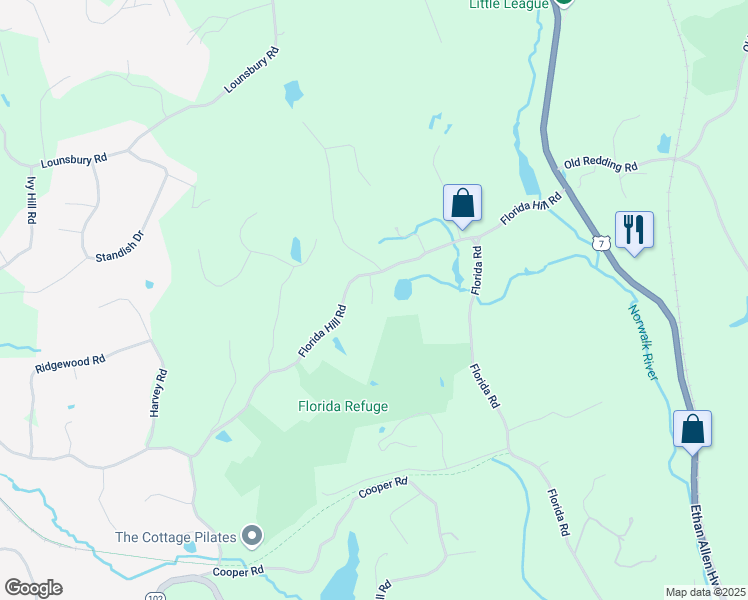 map of restaurants, bars, coffee shops, grocery stores, and more near 276 Florida Hill Road in Ridgefield