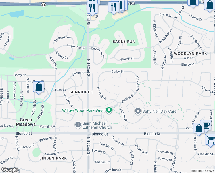 map of restaurants, bars, coffee shops, grocery stores, and more near 12948 Ohio Circle in Omaha