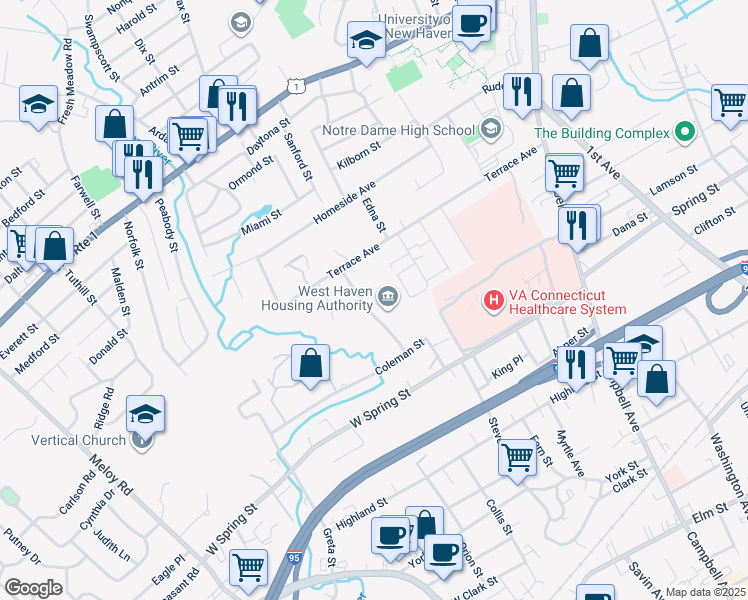 map of restaurants, bars, coffee shops, grocery stores, and more near 29 Glade Street in West Haven