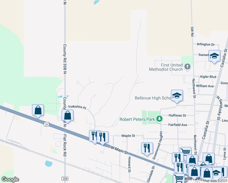 map of restaurants, bars, coffee shops, grocery stores, and more near 116 Parkview Place in Bellevue