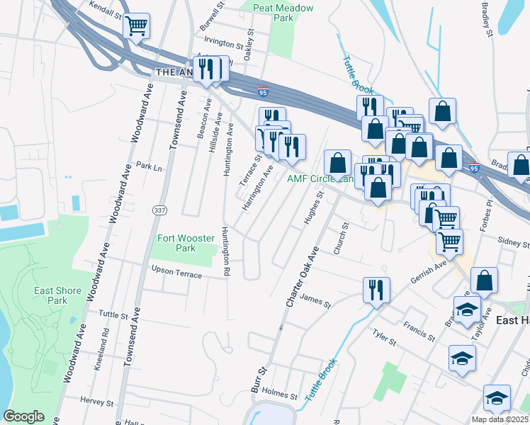 map of restaurants, bars, coffee shops, grocery stores, and more near 49 Boston Avenue in East Haven