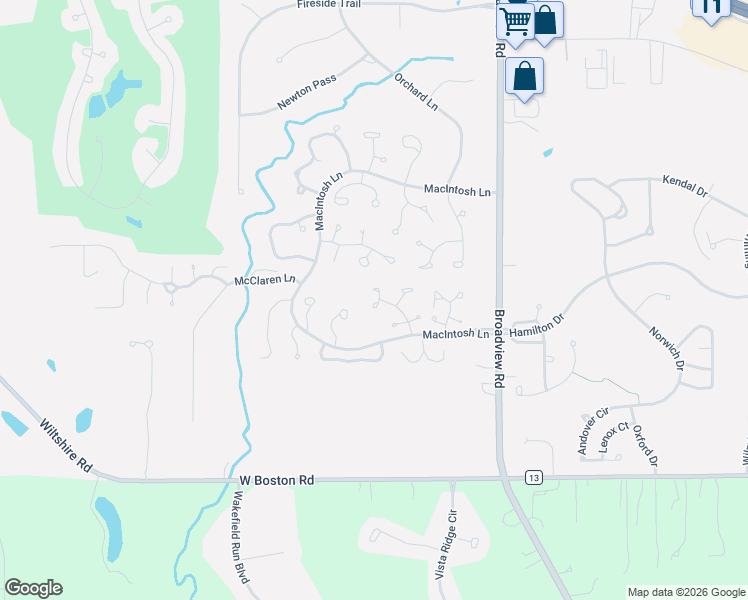 map of restaurants, bars, coffee shops, grocery stores, and more near 1470 Peppercorn Terrace in Broadview Heights