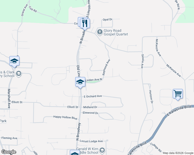 map of restaurants, bars, coffee shops, grocery stores, and more near 162 Linden Avenue South in Council Bluffs