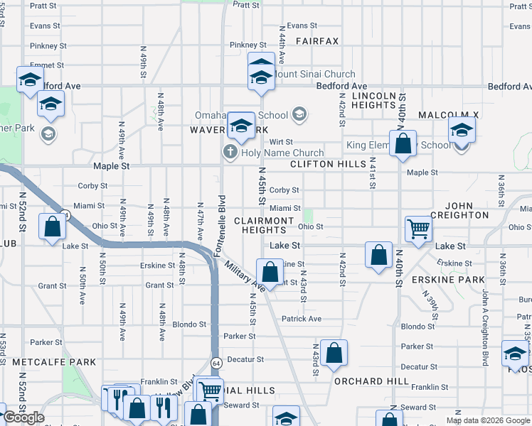 map of restaurants, bars, coffee shops, grocery stores, and more near in Omaha