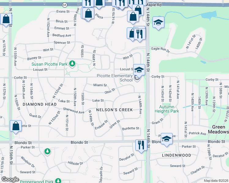 map of restaurants, bars, coffee shops, grocery stores, and more near 14566 Ohio Street in Omaha