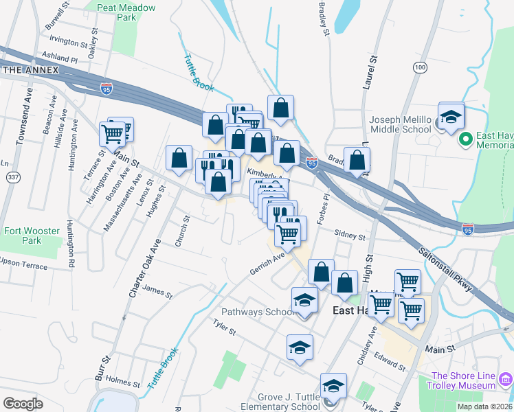 map of restaurants, bars, coffee shops, grocery stores, and more near 482 Main Street in East Haven