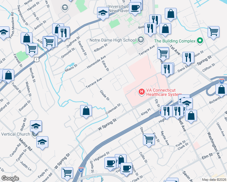 map of restaurants, bars, coffee shops, grocery stores, and more near 7C Treat Street in West Haven