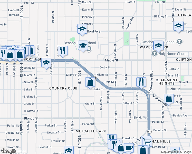 map of restaurants, bars, coffee shops, grocery stores, and more near 5038 Nebraska 64 in Omaha