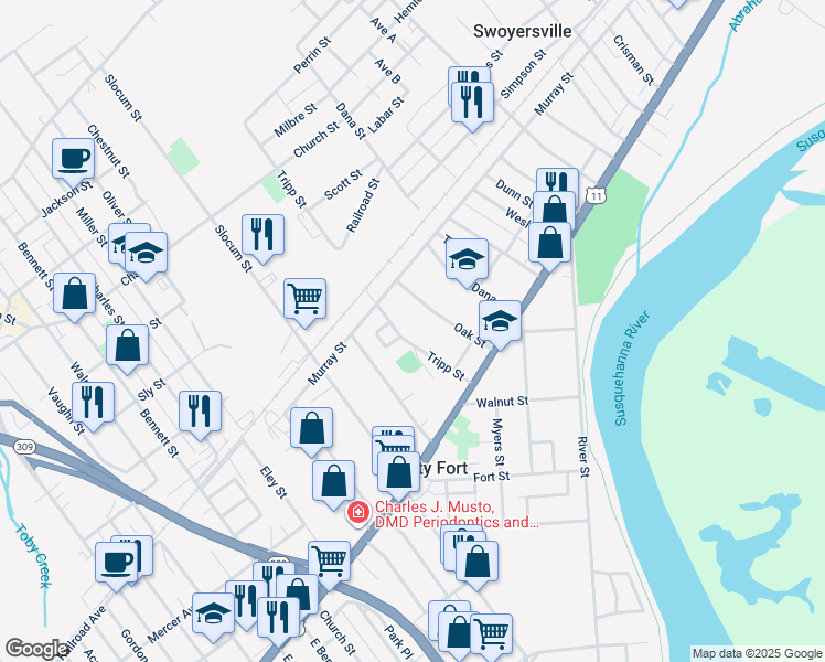 map of restaurants, bars, coffee shops, grocery stores, and more near 77 Tripp Street in Kingston