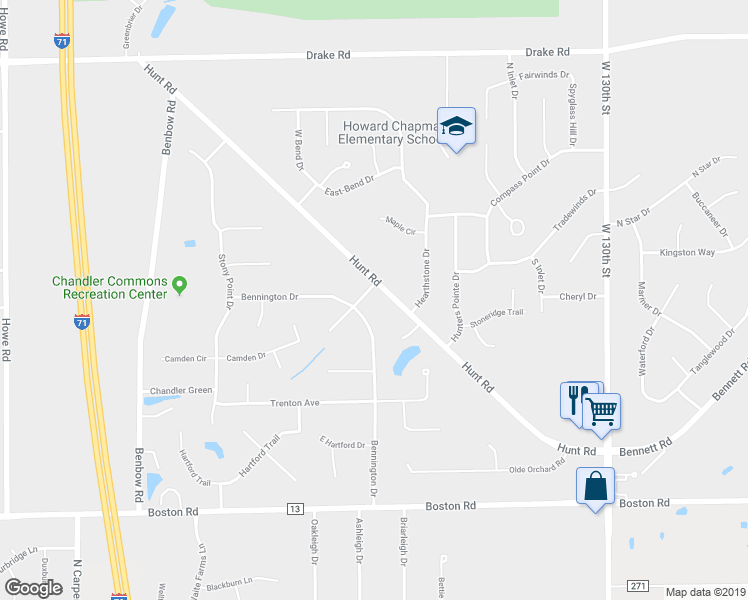 map of restaurants, bars, coffee shops, grocery stores, and more near 14153 Crown Point Parkway in Strongsville
