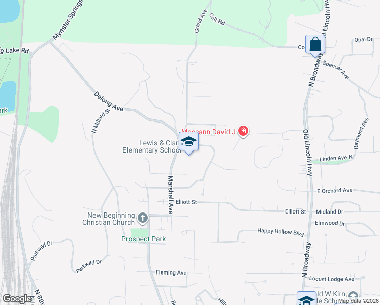 map of restaurants, bars, coffee shops, grocery stores, and more near 1603 Grand Avenue in Council Bluffs