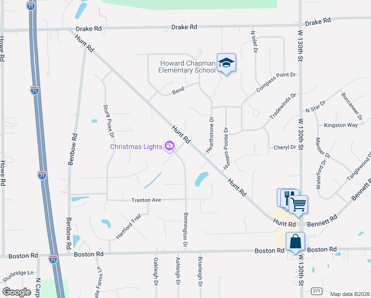 map of restaurants, bars, coffee shops, grocery stores, and more near 14153 Crown Point Parkway in Strongsville