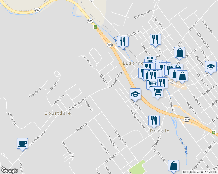 map of restaurants, bars, coffee shops, grocery stores, and more near 2 Albert Street in Kingston