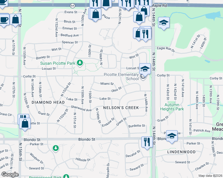 map of restaurants, bars, coffee shops, grocery stores, and more near 14712 Ohio Street in Omaha