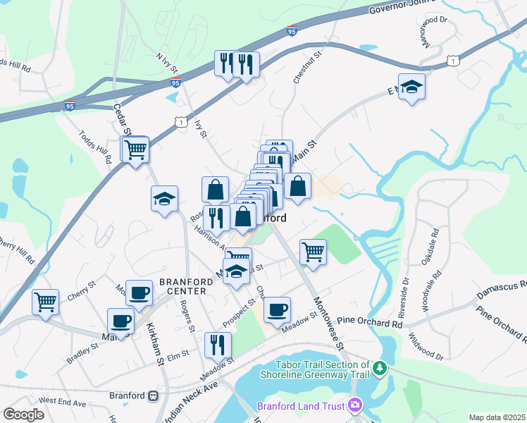 map of restaurants, bars, coffee shops, grocery stores, and more near in Branford