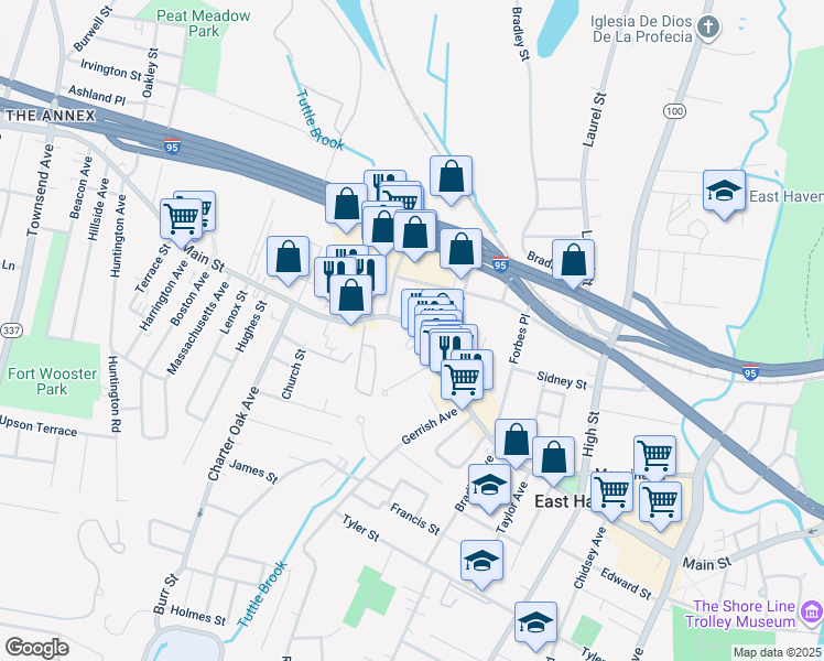 map of restaurants, bars, coffee shops, grocery stores, and more near 482 Main Street in East Haven