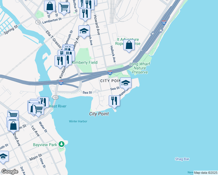 map of restaurants, bars, coffee shops, grocery stores, and more near in New Haven