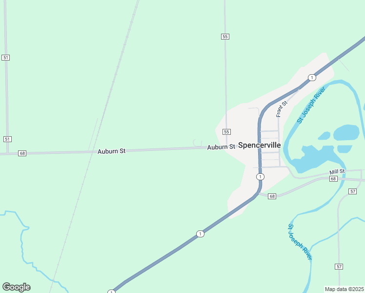 map of restaurants, bars, coffee shops, grocery stores, and more near 5512 County Road 68 in Spencerville