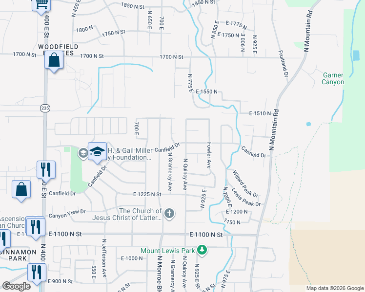 map of restaurants, bars, coffee shops, grocery stores, and more near 1397 North Quincy Avenue in Ogden