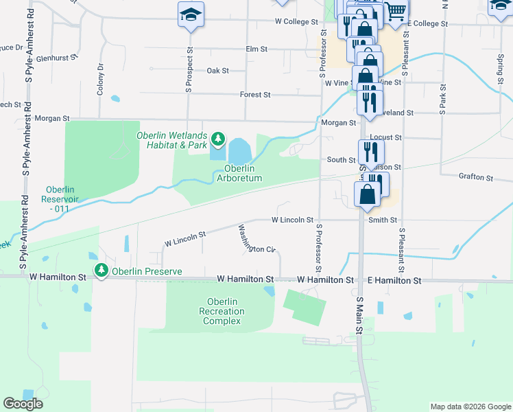 map of restaurants, bars, coffee shops, grocery stores, and more near 172 West Lincoln Street in Amherst