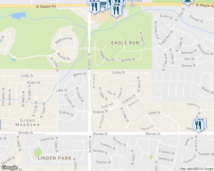 map of restaurants, bars, coffee shops, grocery stores, and more near 12948 Ohio Circle in Omaha