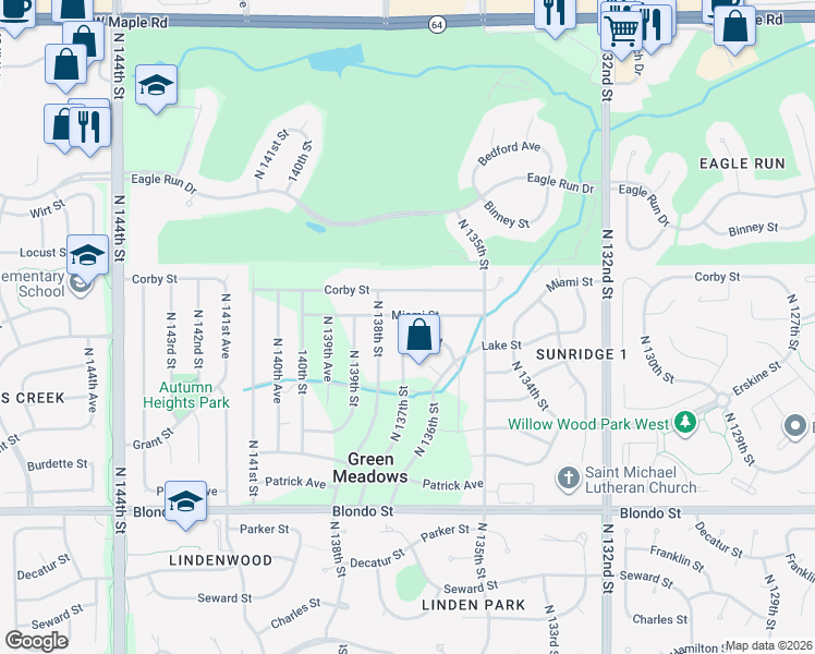 map of restaurants, bars, coffee shops, grocery stores, and more near 13636 Ohio Street in Omaha