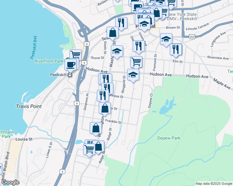 map of restaurants, bars, coffee shops, grocery stores, and more near 361 Dyckman Street in Peekskill