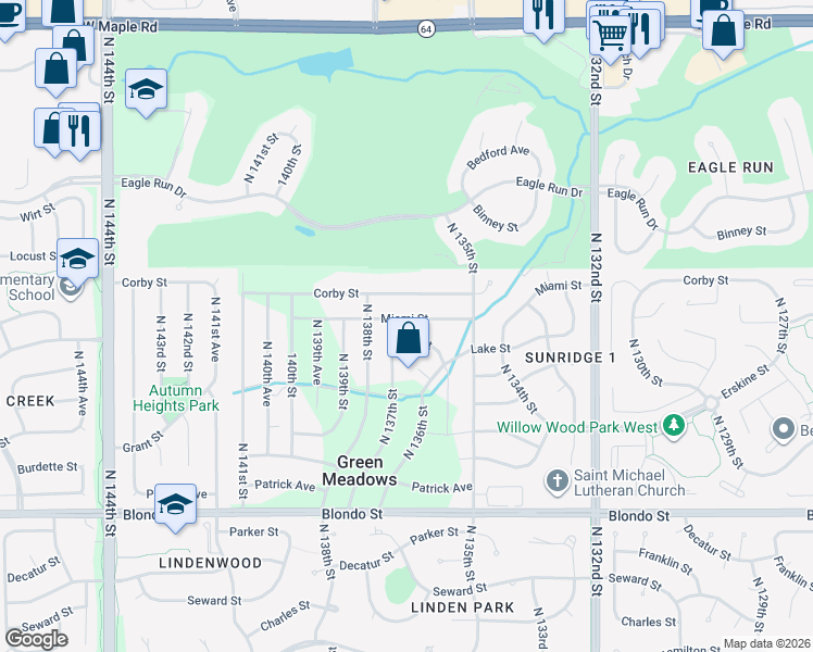 map of restaurants, bars, coffee shops, grocery stores, and more near 13636 Ohio Street in Omaha