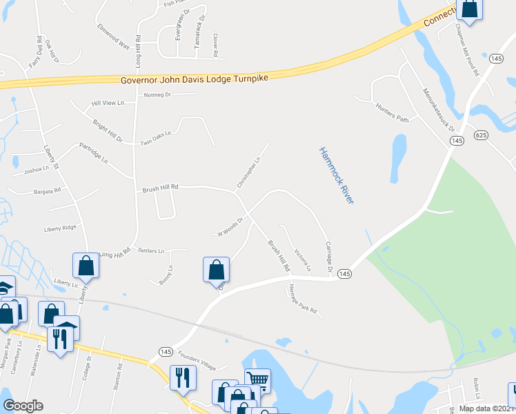 map of restaurants, bars, coffee shops, grocery stores, and more near 9 Carriage Drive in Clinton