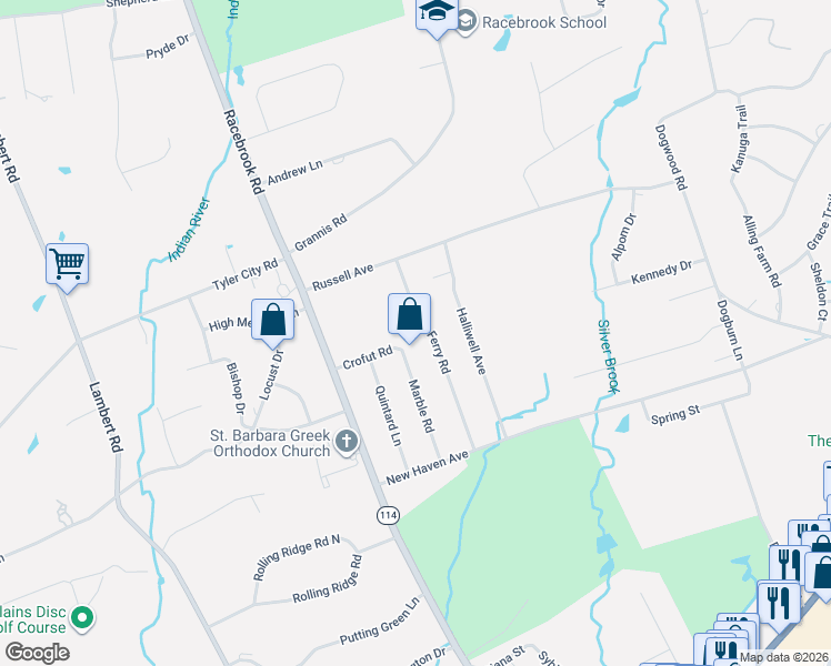 map of restaurants, bars, coffee shops, grocery stores, and more near 524 Ferry Road in Orange